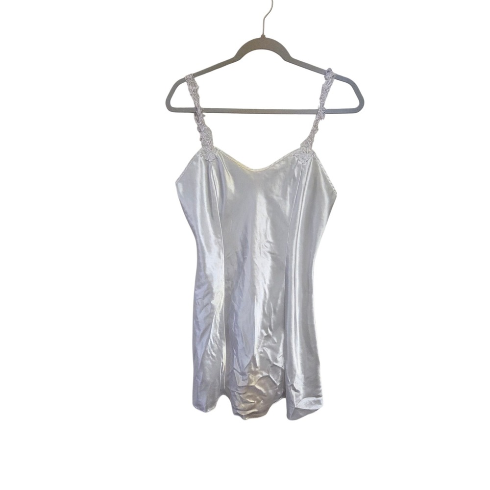 Vintage 80s California Dynasty White Lace Trim Slip Chemise Babydoll Lingerie